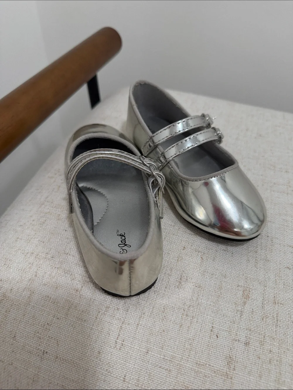Cat & Jack Girls' Silver Double-Strap Mary Jane Shoes